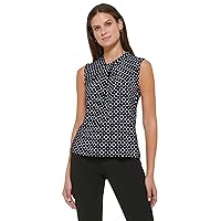 Tommy Hilfiger Sleeveless Blouse – Business Casual Women’s Tops with Knotted Neckline, Midnight/Ivory, X-Large