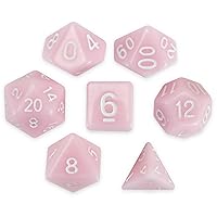 Wiz Dice Cherry Blossom Set of 7 Polyhedral Dice, Solid Pastel Millennial Pink Tabletop RPG Dice with Clear Display Box