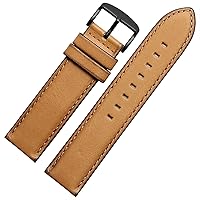 for Huawei Watch GT Watch Strap Genuine Leather watchband for Hamilton Wristband 20mm 22mm with Quick Release pins (Color : Khaki Black Clasp, Size : 22mm)