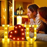 2win I Love U Led Marquee Letter Lights LED Letter Lights Sign Valentine's Day Gift, Wedding Sign, Engagement Sign for Home Bar Party Wedding Birthday Christmas Decoration (I Love U (M Size)