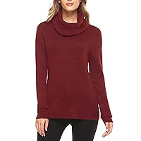 Woolicity Women's Cowl Neck Sweaters Long Sleeve Loose Fitting Ribbed Cozy Soft Casual Turtleneck Pullover Tops Red Wine