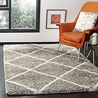 SAFAVIEH Hudson Shag Collection Area Rug - 8' x 10', Grey & Ivory, Modern Trellis Design, Non-Shedding & Easy Care, 2-inch Thick Ideal for High Traffic Areas in Living Room, Bedroom (SGH281B)