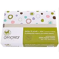 OsoCozy Organic Cotton Prefold Cloth Diapers Better Fit Small 4x8x4 Layering (6pk) - Super-soft, Thick, Absorbent, Durable and Ecologically Friendlier. Unbleached Natural Color, Fits 6-14 lbs