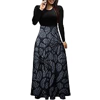 Party Dresses for Women 2024 Elegant Classy,Women Casual Round Neck Long Sleeve Printed Dress Long Skirt Casual