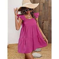 Necklaces for Women Solid Ruffle Flounce Hem Dress (Color : Red Violet, Size : S)