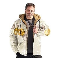 Mens Winter Jacket Christmas Print Fleece Full Zip Hoodie Warm Big And Tall Heavy Ugly Jacket