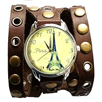 Paris Watch Unisex Wrist Watch, Quartz Analog Watch with Leather Band