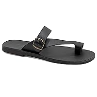 Emmanuela Greek Leather Ring Toe Sandals for Men, Quality Handmade Men's Sandals with adjustable Buckle Strap, Mens Strappy Summer Shoes