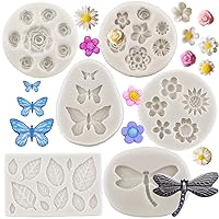 Flower Fondant Cake Mold Rose Butterfly Dragonfly Daisy Rose Leaf Molds Mini Flowers Candy Silicone Molds For Cake Decorating Cupcake Topper Chocolate Gum Paste Polymer Clay Set Of 6