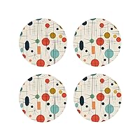 Modern Mid Century Leather Coasters Set of 4 Waterproof Heat-Resistant Drink Coasters Round Shape Cup Mat for Living Room Kitchen Bar Coffee Decor