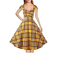 Hanpceirs Women's Cap Sleeve 1950s Retro Vintage Cocktail Swing Dresses with Pocket