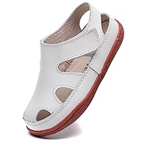 WUIWUIYU Boy's Girl's Leather Soft Closed Toe Outdoor Beach Summer Sport Sandals Athletic Fisherman Shoes for Toddler/Little Kid/Big Kid