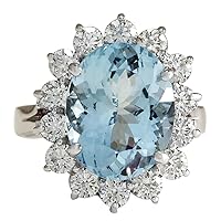 6.96 Carat Natural Blue Aquamarine and Diamond (F-G Color, VS1-VS2 Clarity) 14K White Gold Luxury Cocktail Ring for Women Exclusively Handcrafted in USA