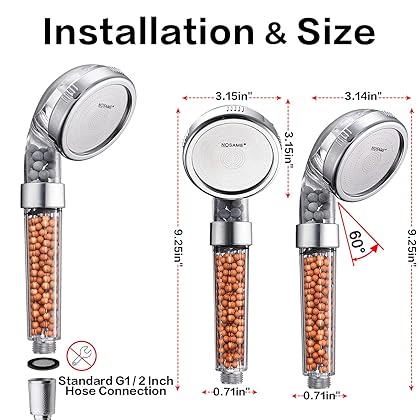 NOSAME Shower Head, Filter Filtration High Pressure Water Saving 3 Mode Function Spray Handheld Showerheads for Dry Skin & Hair