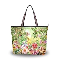 My Daily Women Tote Shoulder Bag Spring Multicolored Flowers Watercolor Handbag Large