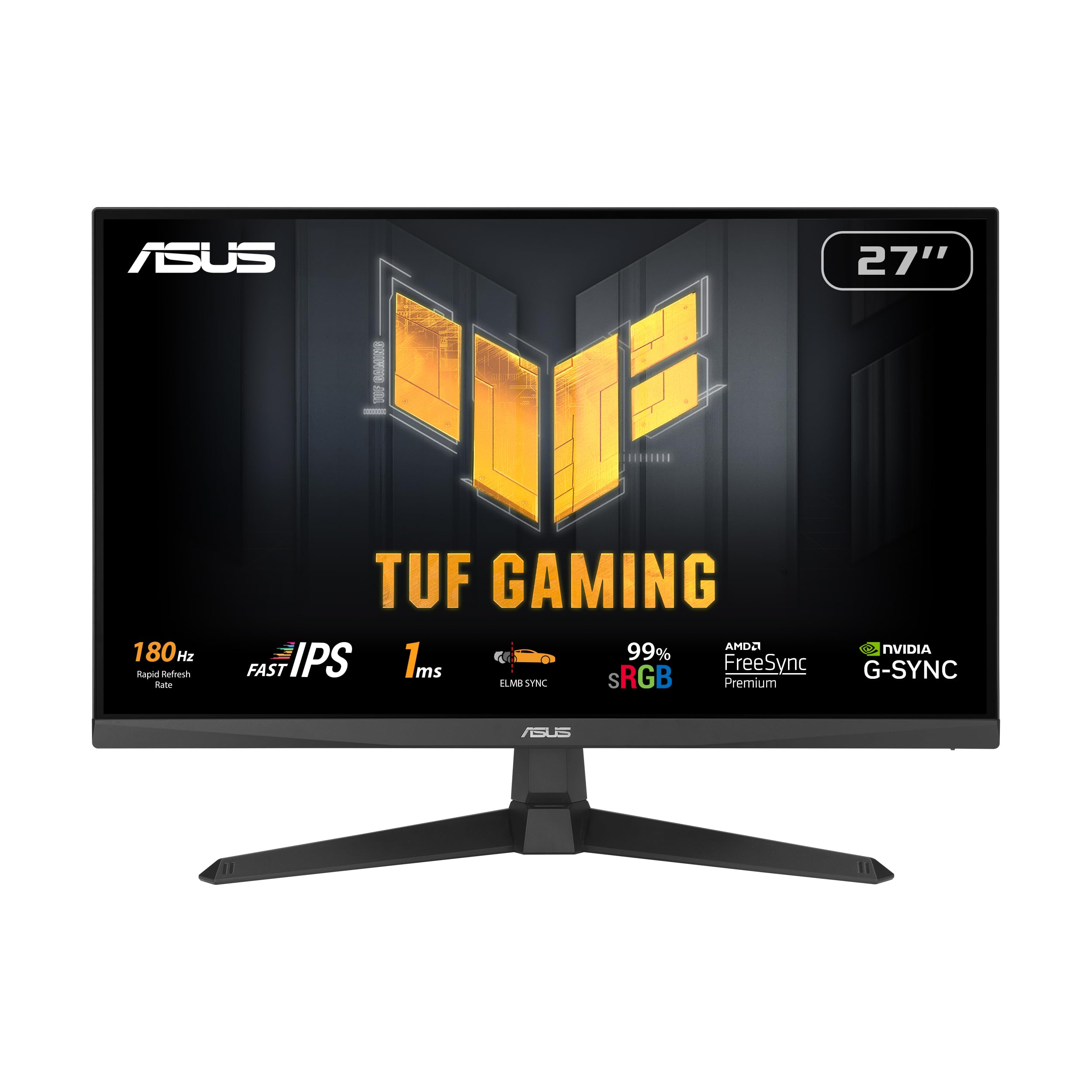 ASUS TUF Gaming 27” 1080P Monitor (VG279Q3A) – Full HD, 180Hz, 1ms, Fast IPS, Extreme Low Motion Blur Sync, FreeSync Premium, G-SYNC Compatible, Variable Overdrive, 99% sRGB, DisplayPort, HDMI