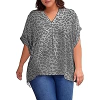 Eytino Womens Plus Size Tops V Neck Half Sleeve Casual Loose Blouse Leopard Printed Tee Shirts(1X-5X)