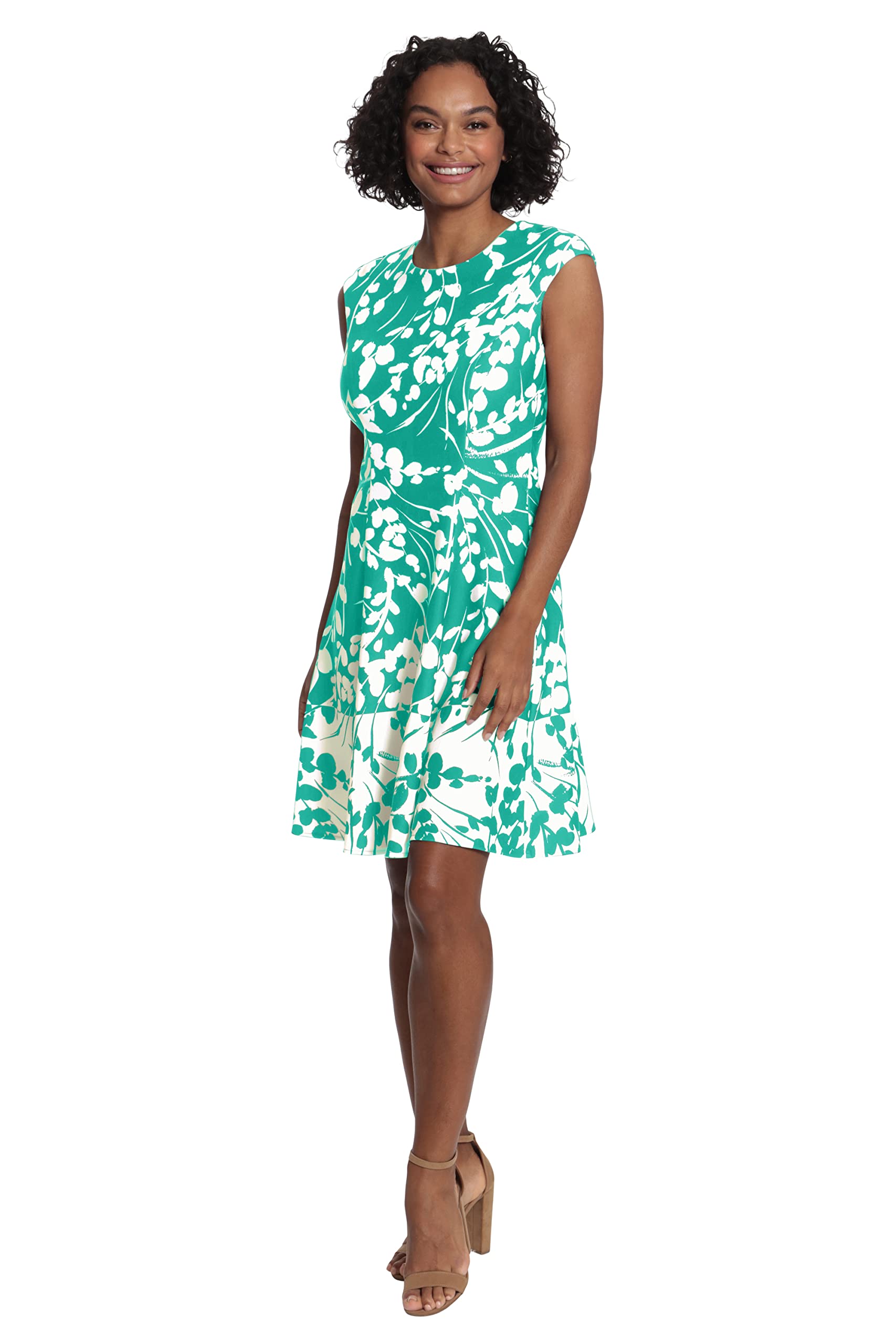 London Times Women's Floral Print Fit and Flare with Contrast Border at Hem