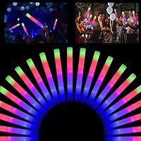 100 LED Foam Sticks Multi Color Flashing Glow Wands, Batons, Strobes, 3 Flashing Modes - Party, DJ, Concerts, Festivals, Birthdays, Weddings, Events