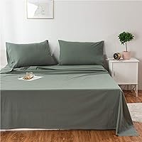 Sage Green Sheet Set Queen 100% Washed Cotton 4 Piece Bed Sheet Set Full Queen 18 Inch Deep Pocket-Easy Care,Breathable,Skin Friendly