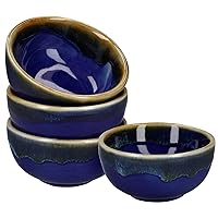 Ceramic Soy Sauce Dish Small Dipping Bowls, 3 in, Set of 4 (Blue No.2)