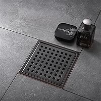 ELLO&ALLO 6 Inch Square Shower Floor Drain with Flange,Quadrato Pattern Grate Removable, SUS 304 Stainless Steel in Oil Rubbed Bronze