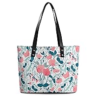Womens Handbag Pink Floral Leather Tote Bag Top Handle Satchel Bags For Lady