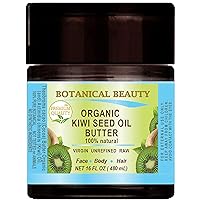 Organic KIWI SEED BUTTER RAW VIRGIN UNREFINED for Face, Body, Hair, Nails. Dry Skin, Cracked Hands, Rosacea, Eczema, Psoriasis Rashes, Itchiness, Redness 16 Fl. oz. - 480 ml by Botanical Beauty