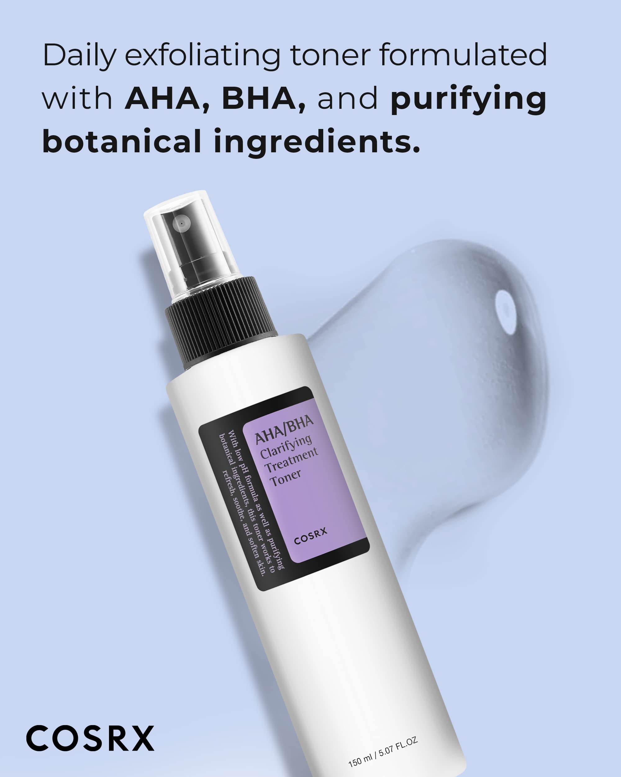 COSRX AHA/BHA Treatment Toner 5.07 fl.oz/ 150ml, Facial Exfoliating Spray for Whiteheads, Pores, & Uneven Skin, Korean Toner, Not Tested on Animals, No Parabens, No Sulfates, Korean Skincare