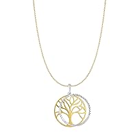Finejewelers 14 Kt Two Tone Gold Round Double Disc Tree Of Life Pendant Necklace On 18 Inch 0.8mm