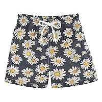 ALAZA Daisy Bee Flowers Boy’s Swim Trunk Quick Dry Beach Shorts Swimsuit Bathing Suit Swimwear