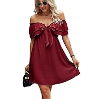Knot Front Layered Ruffle Off Shoulder Dress