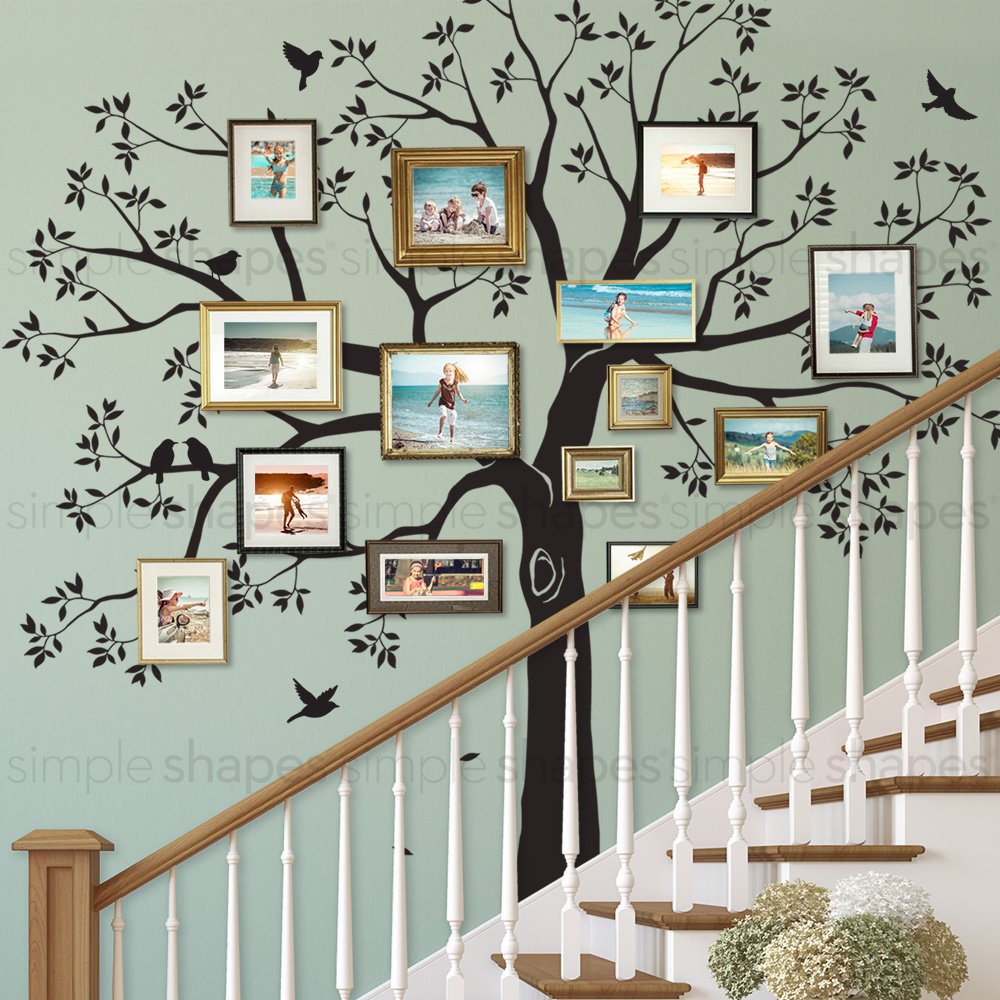 Simple Shapes Staircase Family Tree Wall Decal Tree Wall Decal - (Black, Standard Size: 109.5 w x 105 h Inch)