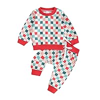 Karwuiio Toddler Baby Boy Girl Clothes Checkerboard Print Long Sleeve Sweatshirt Tops and Pants Fall Clothing Set (Christmas Red, 18-24 Months)