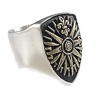 Vintage Compass Fleur de Lis Brass & Solid Sterling Silver 925 Shield Ring by Ezi Zino