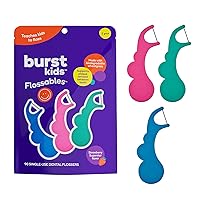 BURSTkids Flossables Kids Flossers - Kids Floss Picks with Ergonomic Design, No-Slip Grip, Smiley Face and Fun Colors - Toddler & Kids Dental Floss Ages 3+ - Strawberry Aroma - 1 Pack (90 Count)