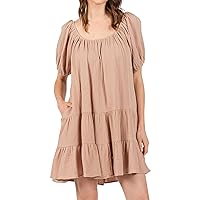 Women's Casual Dresses, Summer Dress V Neck Loose A Shaped Shoulder Sleeve Spring, S XXXL