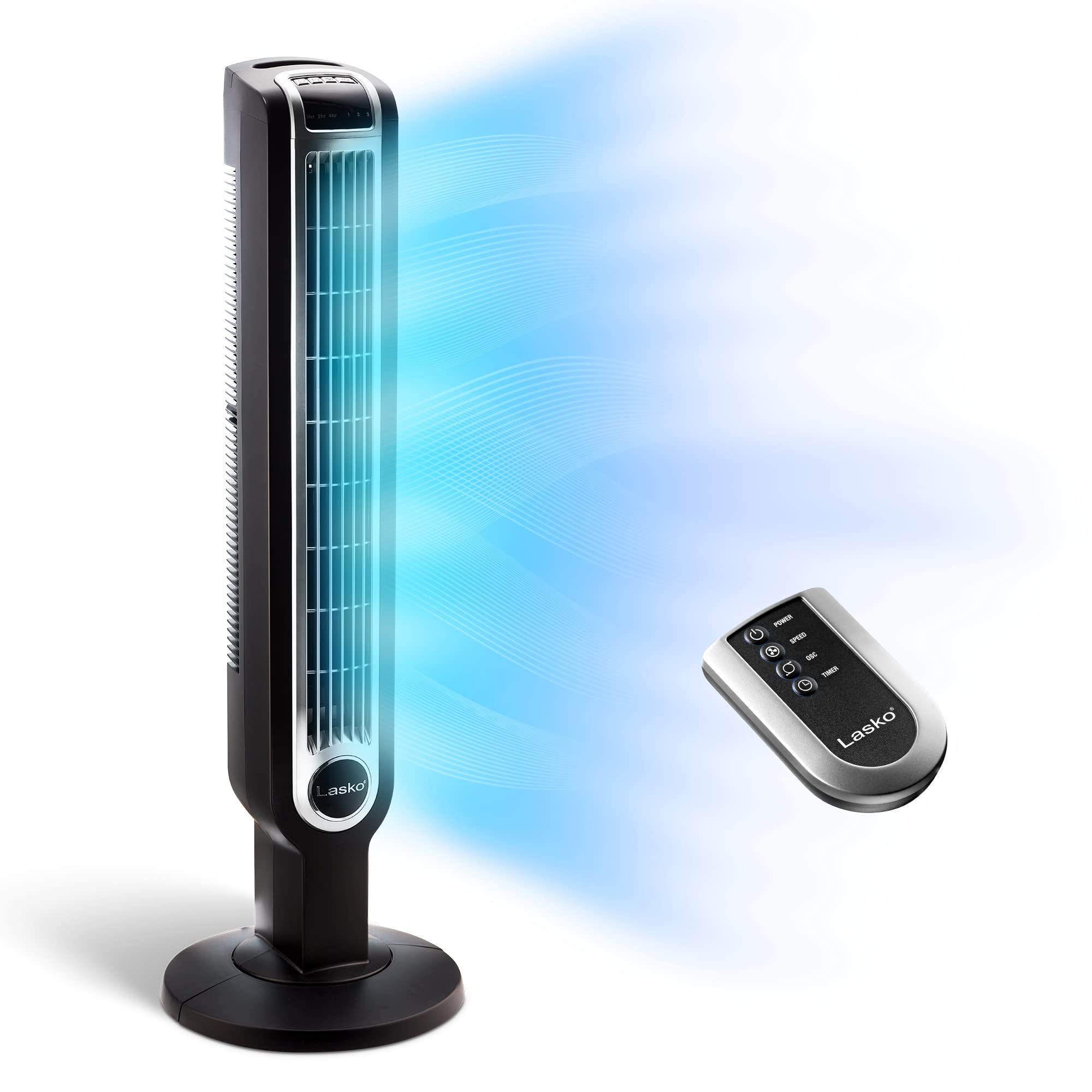 Lasko Oscillating Tower Fan, 3 Quiet Speeds, Timer, Remote Control, for Bedroom, Kitchen, Office, 36