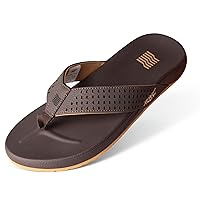 Men's Waterproof Beach Flip Flops for All Day Comfort, Casual Comfortable Foam Sandal, Lightweight Soft Orthotic Flipflop Sandals with Arch Support for Beach, Boat, Pool in Black & Brown, Size 8-12