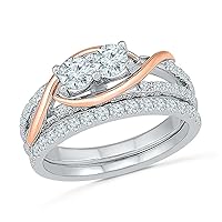 Together US Diamond Collection 10 KT Two Tone Gold Two Stone White Round Diamond Fashion Ring (0.95 CTTW)