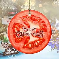 Merry Christmas Fruit Pattern Tomato Ceramic Ornament Christmas Tree Round Ornament Double Sides Printed Ornament Souvenir with Gold String for Christmas Trees Elegant Decor 3