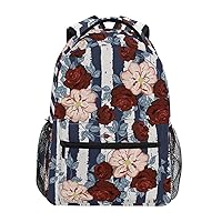 ALAZA Rose Flower Flora Stripe Backpack for Women Men,Travel Casual Daypack College Bookbag Laptop Bag Work Business Shoulder Bag Fit for 14 Inch Laptop
