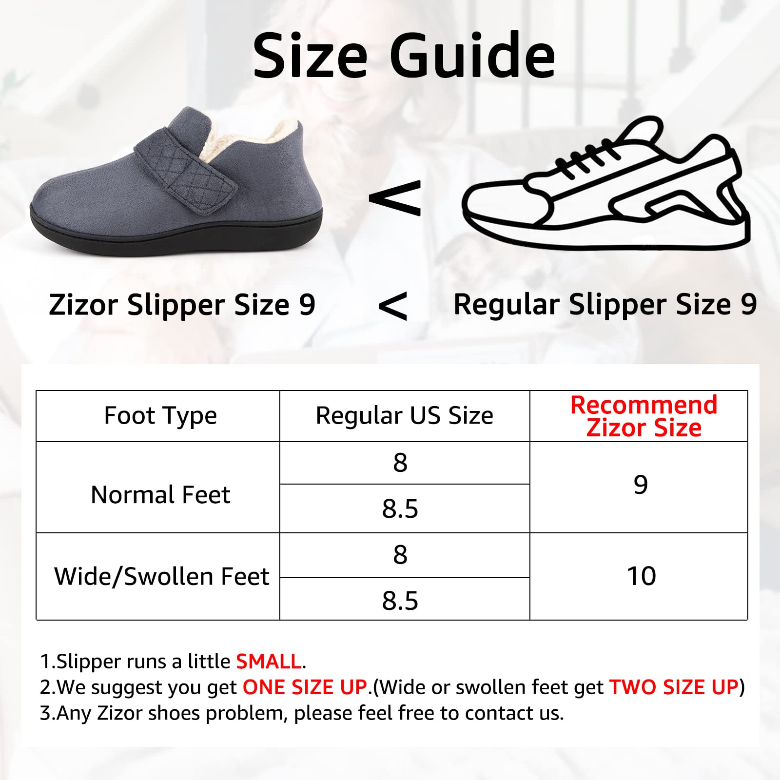 Zizor Womens Slipper Adjustable, Velcro House Shoes for Diabetic, Memory Foam, Indoor Outdoor, Ladies Ankle Pantuflas with Rubber Sole, Warm Gifts