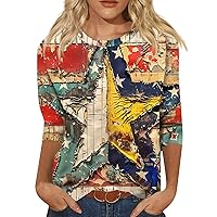 Stars Stripes Patriotic Tops for Women Trendy 3/4 Sleeve Blouses American Flag 4Th of July T Shirts Summer Tops 2024
