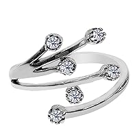 Jewelry Affairs Sterling Silver Star Flower With CZ By Pass Style Adjustable Toe Ring
