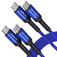 JSAUX USB C to USB C Cable 100W/5A [2-Pack 6.6ft+6.6ft], QC 4.0/USB PD Type-C Fast Charging Cord Compatible with MacBook Pro/Air M2, iPad Pro 12.9/iPad Air/Mini 6 Samsung Galaxy S23 S22 Switch Blue