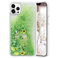LUVI Compatible with iPhone 13 Pro Max Glitter Case for Women Funny Cute Bling Liquid Sparkly Quicksands Flowing Waterfall Shiny Sequin Star Avocado Fruit Luxury Fashion Protective Cover Case Green