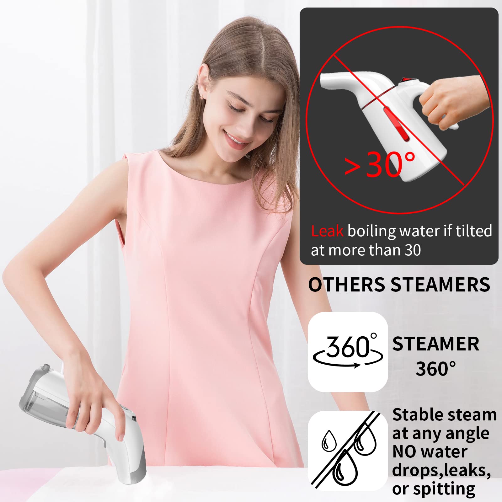 Steamer for Clothes, Handheld Garment Steamer, 1000W Powerful 20s Fast Heat-up, Portable Steam Iron for Travel, Clothes Steamer, Plancha a vapor para ropa, For All Kind of Fabrics, Only US, 120V, 150ML