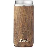 S'well Stainless Steel Chiller Triple-Layered Vacuum-Insulated Keeps Drinks Cool and Hot for Longer-Dishwasher-Safe BPA-Free for Travel, 16-19oz Cans and Bottles, Teakwood