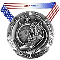 Track World Class Medal - 3 Inch Wide Medallion with Stars and Stripes American Flag V Neck Ribbon